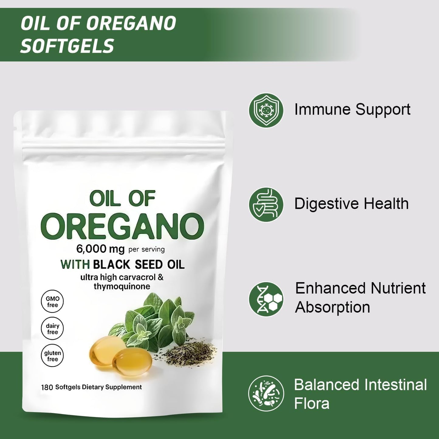 J-PRQ 2-in-1 Oil of Oregano Softgels, 180 Count