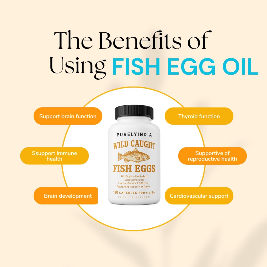 Purelyindia Wild-Caught Fish Eggs Omega-3 DHA, EPA & ETA Supplement Capsules 120 Capsules