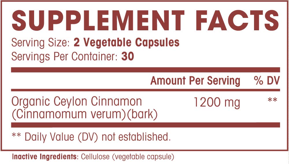 Natures Wellness Organic Ceylon Cinnamon 1200 mg Capsules, 60 Veg Capsules