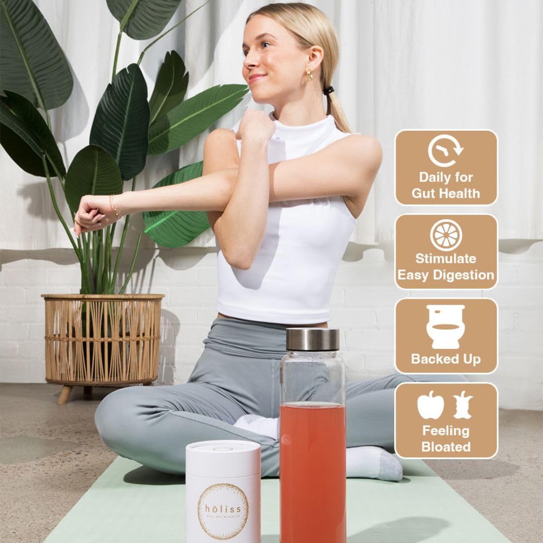 HOLISS Daily Gut Health Powder 6-in-1 All Natural Supplement, Slippery Elm, L Glutamine, Lemon Balm with PepZinGI - Bloat & Gas Relief, GI Lining Repair, IBS Support - Mixed Berry, 30 Servings