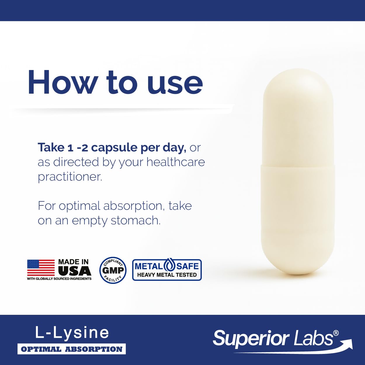 Superior Labs L-Lysine 500 mg Capsules, 120 Count