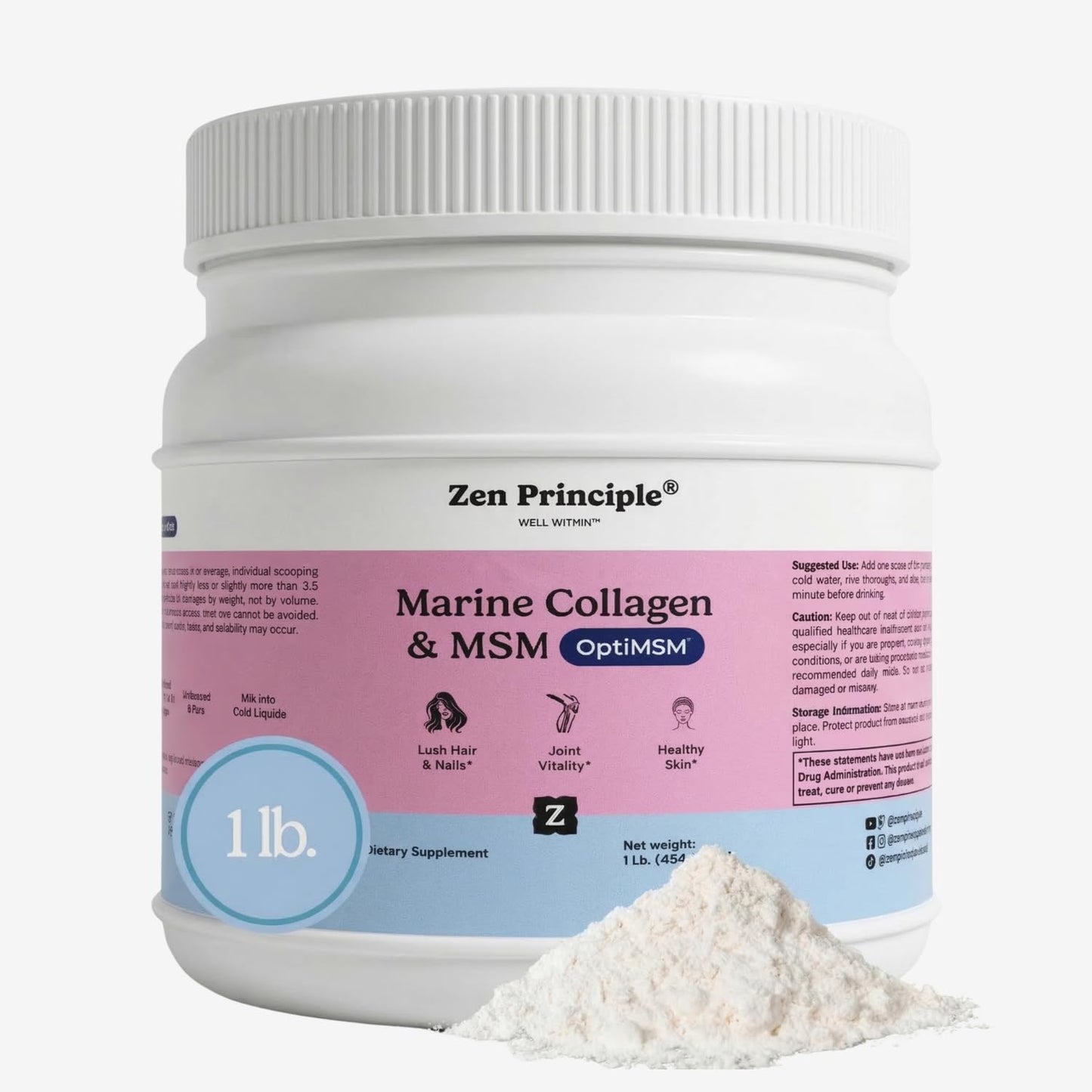 Zen Principle Hydrolyzed Marine Collagen Peptides with OptiMSM Powder 16 oz