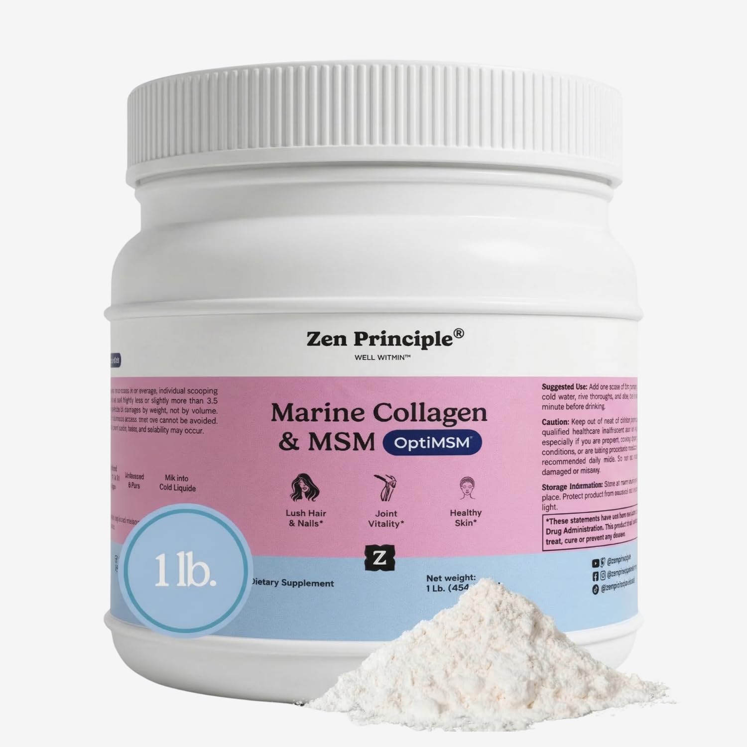 Zen Principle Hydrolyzed Marine Collagen Peptides with OptiMSM Powder 16 oz