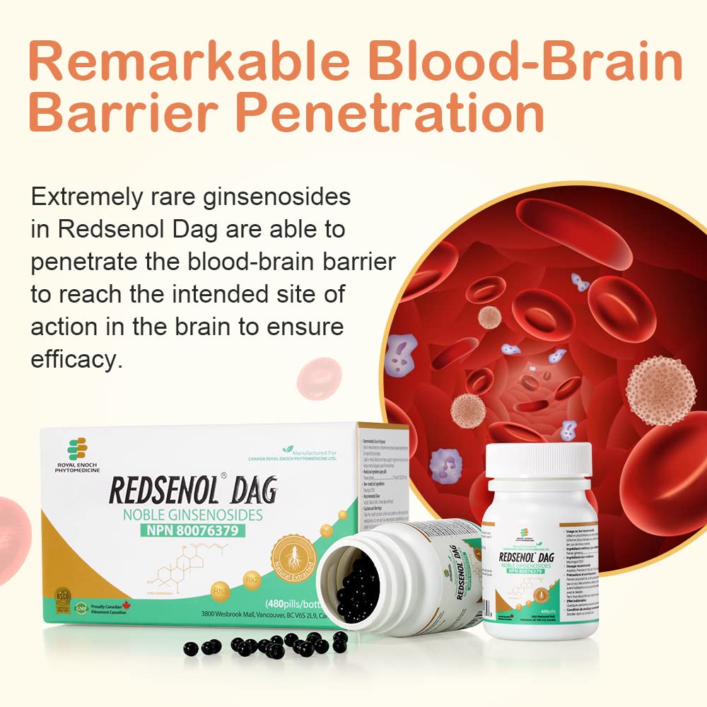 REDSENOL DAG Sublingual High-Potency Ginseng Extract Capsules with 8 Rare Ginsenosides Rk1 Rh3 Rk2, 960 Count