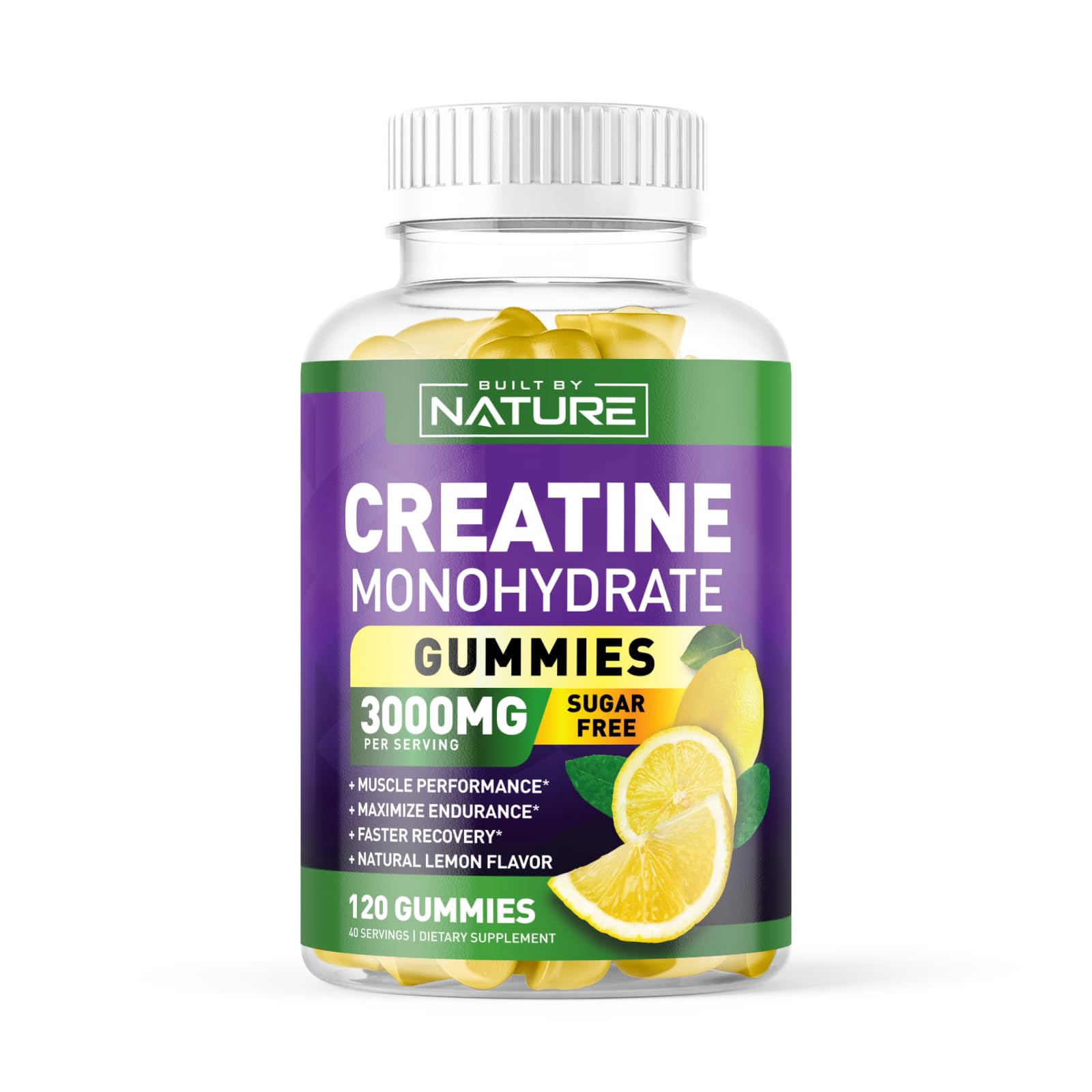 Built by Nature Sugar Free Creatine Monohydrate Gummy, 120 Gummies