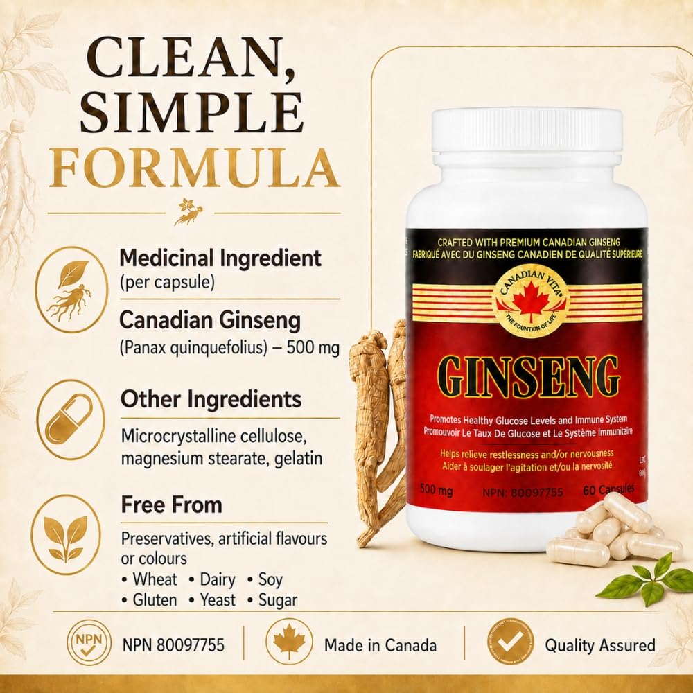 Canadian Vita Ginseng Capsules 500mg, 60 Capsules