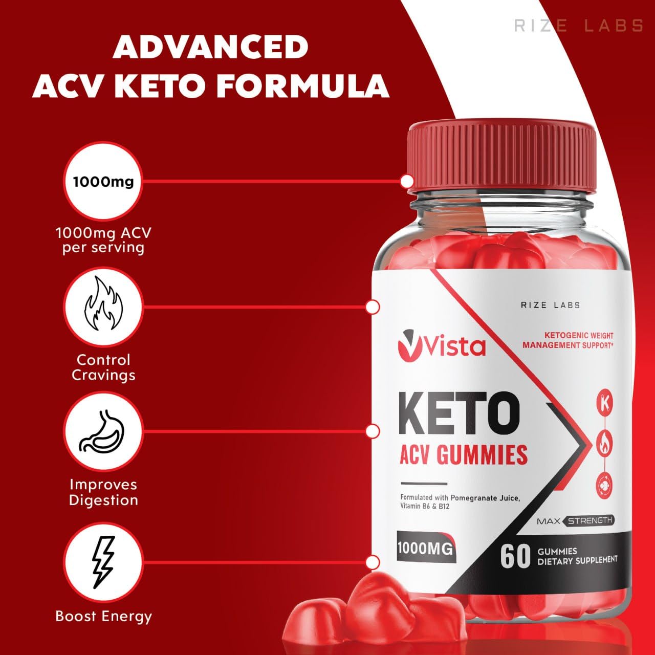 Rize Labs Vista Keto ACV Gummies, 180 Gummies