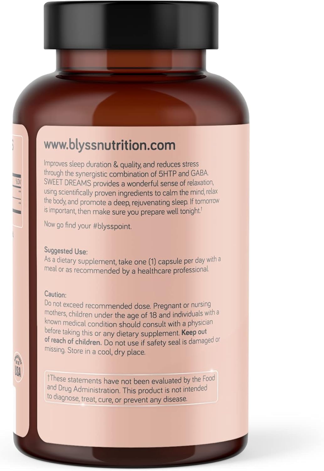 BLYSS Nutrition 5HTP Plus GABA Supplement Capsules 60 Count