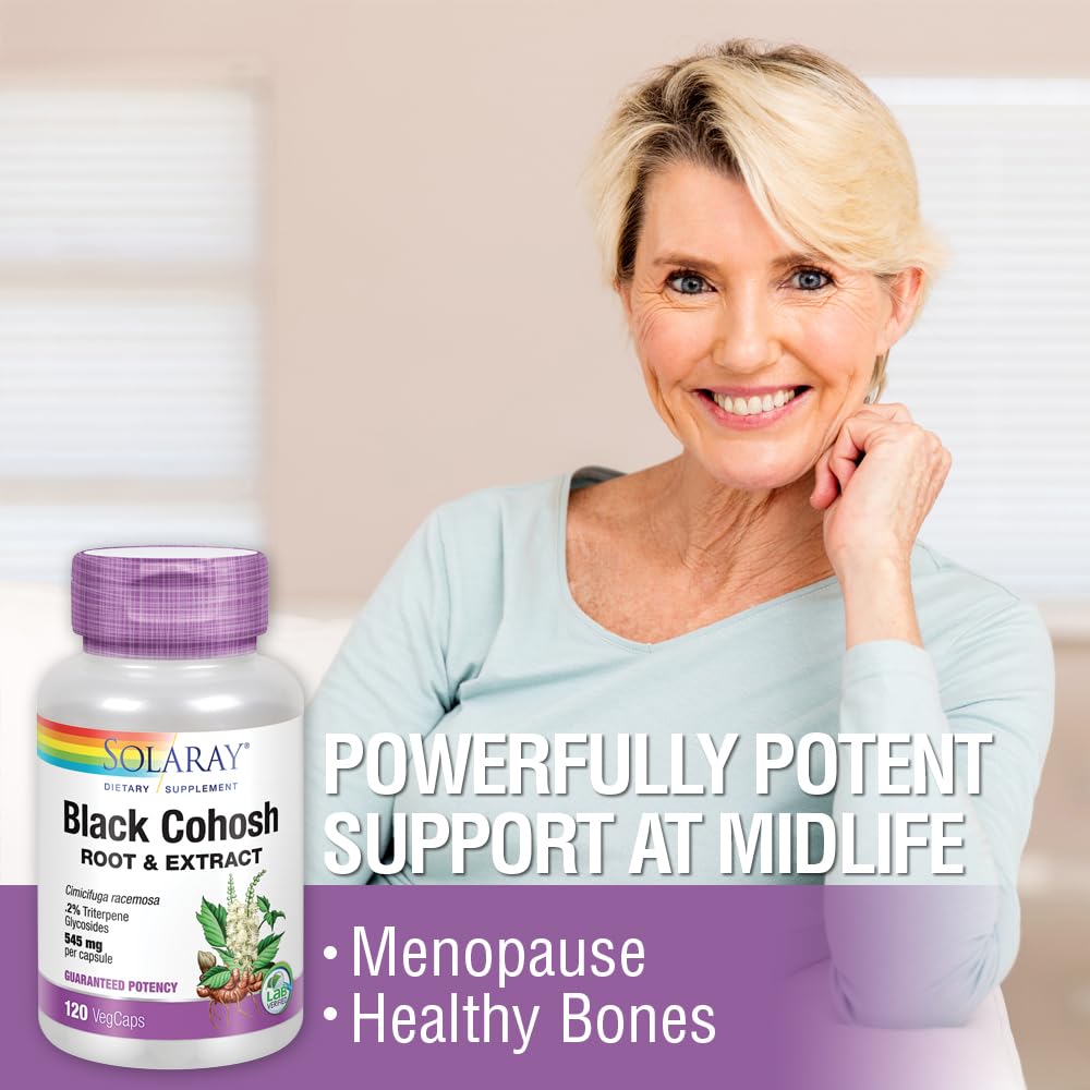 SOLARAY Black Cohosh Root Supplement for Women - Menopause Support 120 Veg Caps