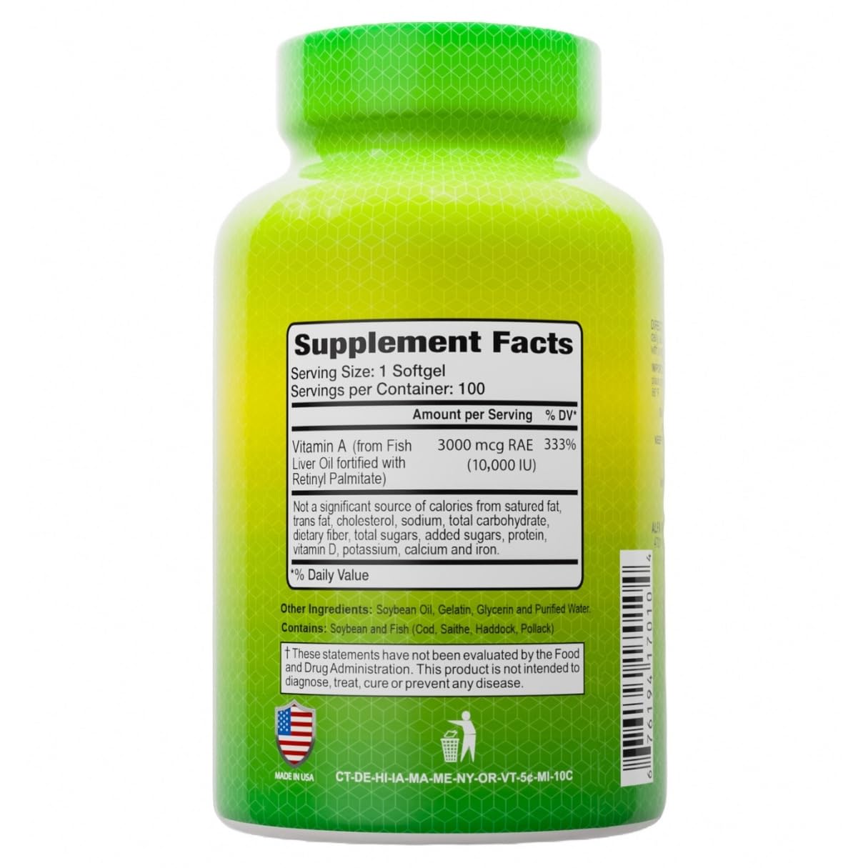 ALFA VITAMINS Vitamin A Fish Liver Oil 10,000 IU Softgels 100