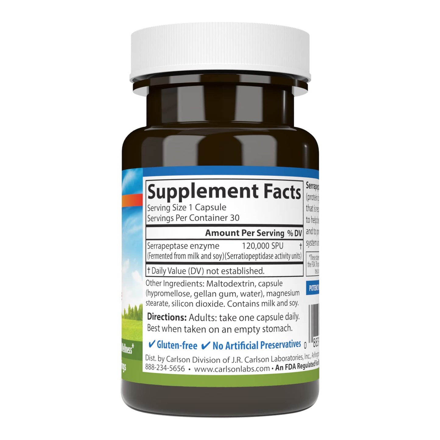 Carlson Serrapeptase 120000 SPUs Delayed Release, 30 Vegetarian Capsules