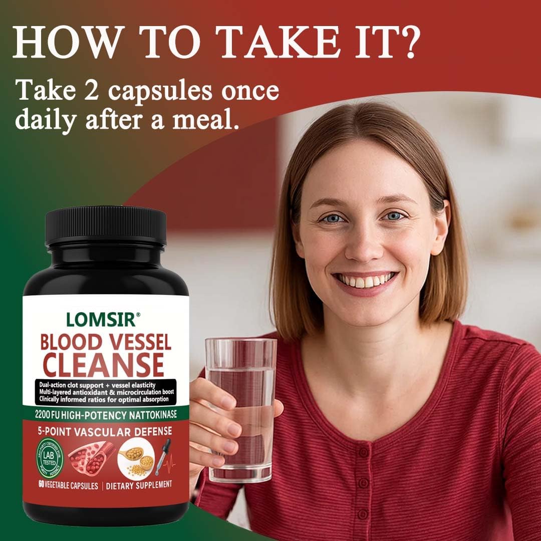 LOMSIR Blood Vessel Cleanse Nattokinase Supplement with Gamma Oryzanol Capsule 60 Count