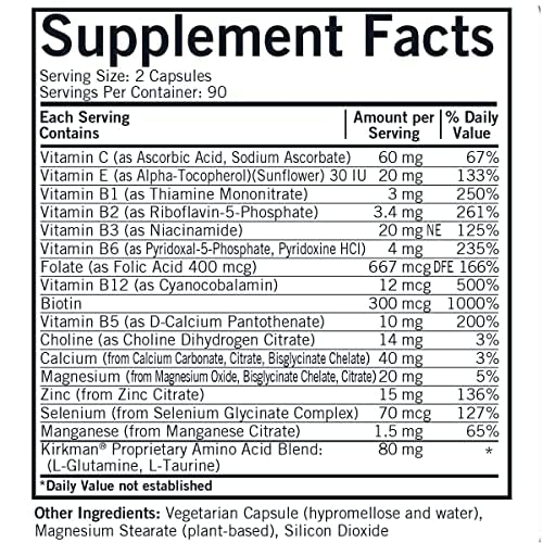 Kirkman Adult Multivitamin Without Vitamins A or D Capsules, 180 Count