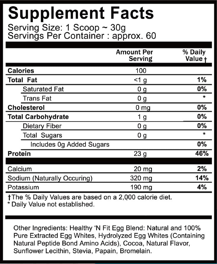 Healthy 'N Fit 100% Egg Protein Powder - Chocolate, 64 Servings