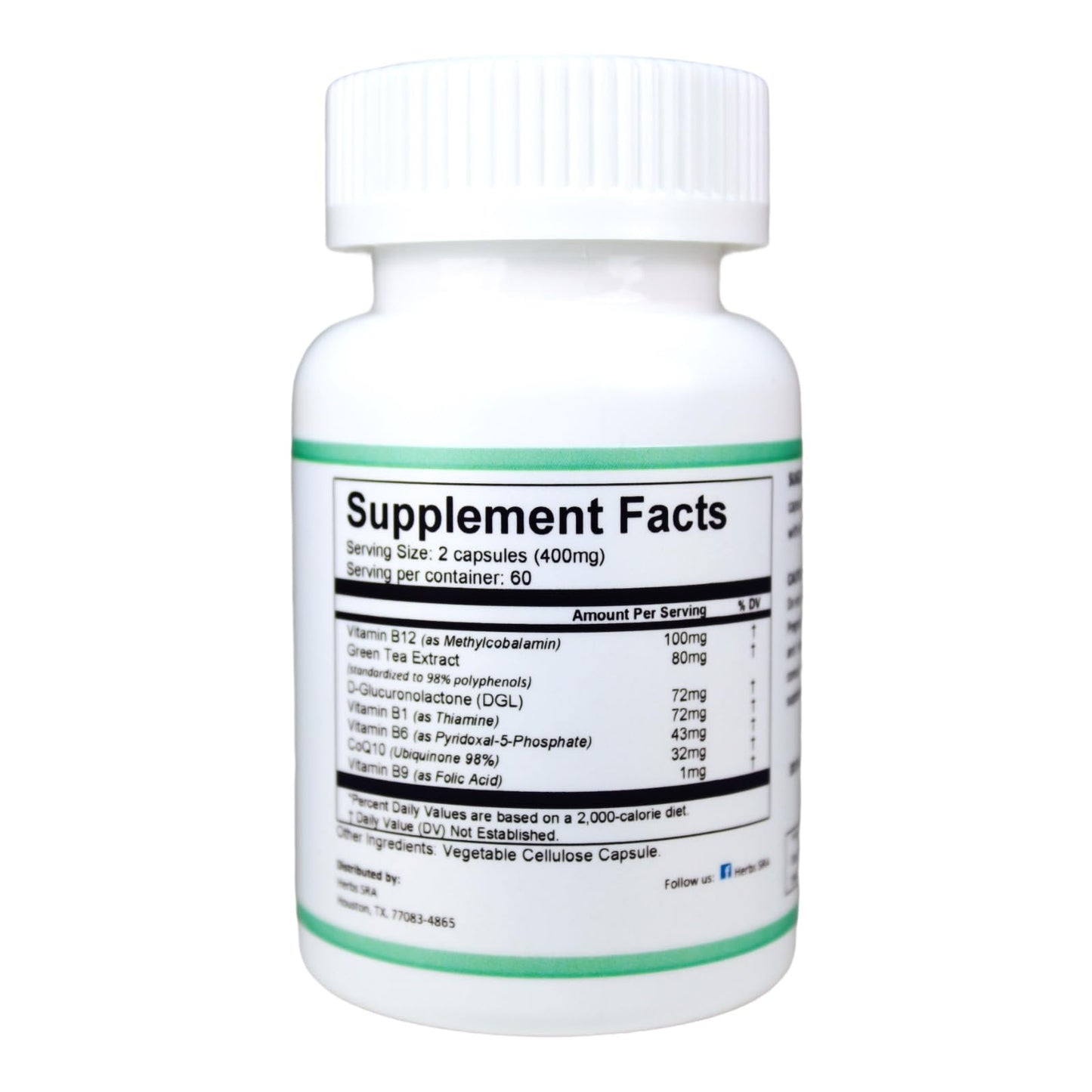 Herbs SRA ENERGYAID Antioxidant Energy Support Supplement with Vitamin B6, Green Tea & CoQ10 – Capsules, 120 Count