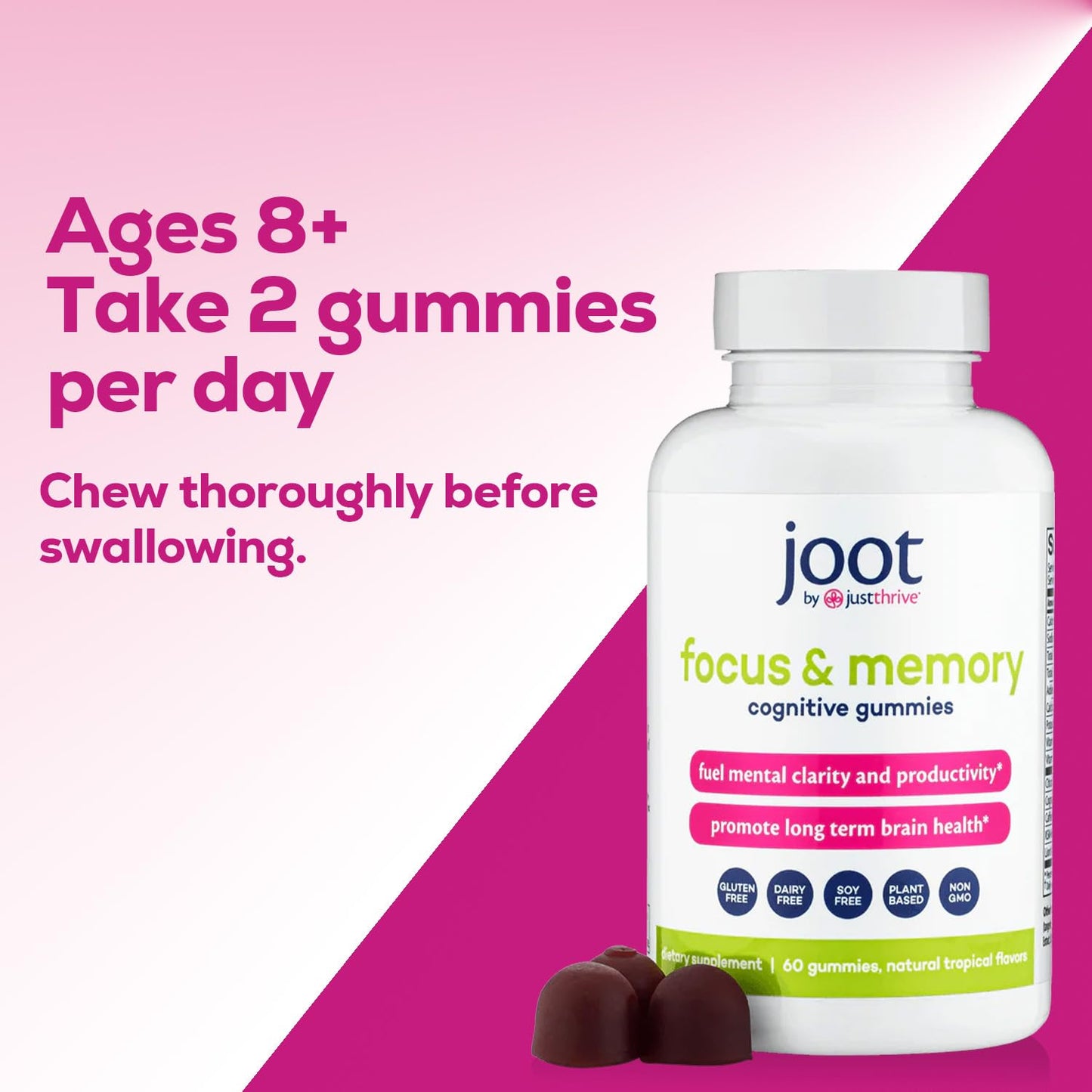 Just Thrive Focus & Memory Gummies, Gummy, 60 Count