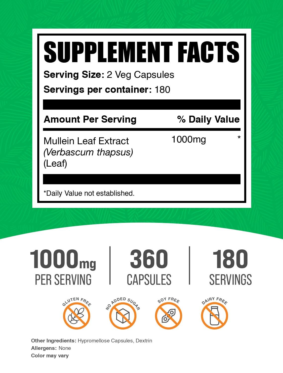 BulkSupplements Mullein Leaf Capsules - 360 Capsules