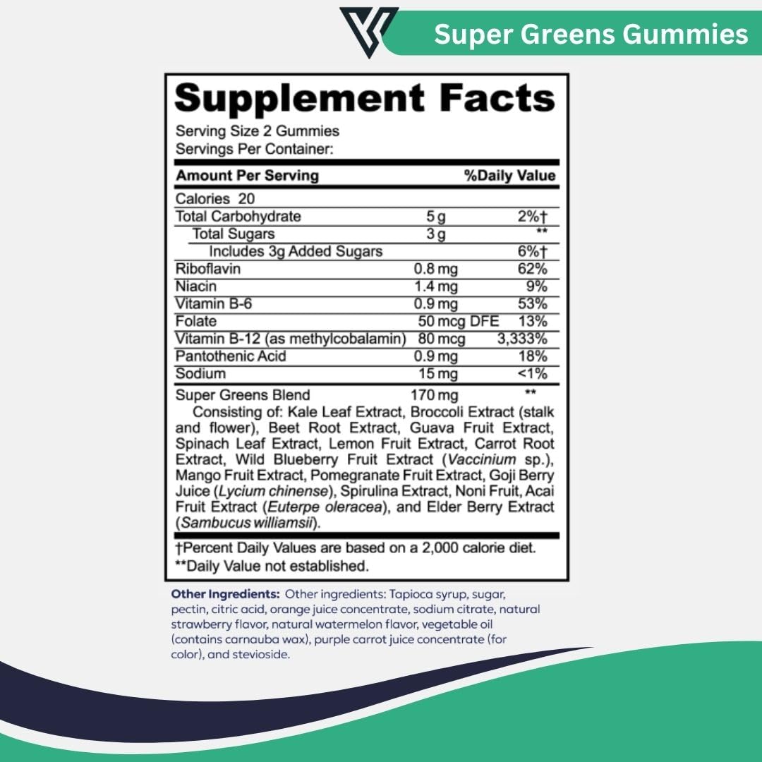 Visible Science Super Greens Gummies – Daily Greens, Superfood & Antioxidant Blend with Vitamins & Probiotics – Energy, Immunity & Digestive Health Support – Strawberry Watermelon Flavor, 60 Gummies