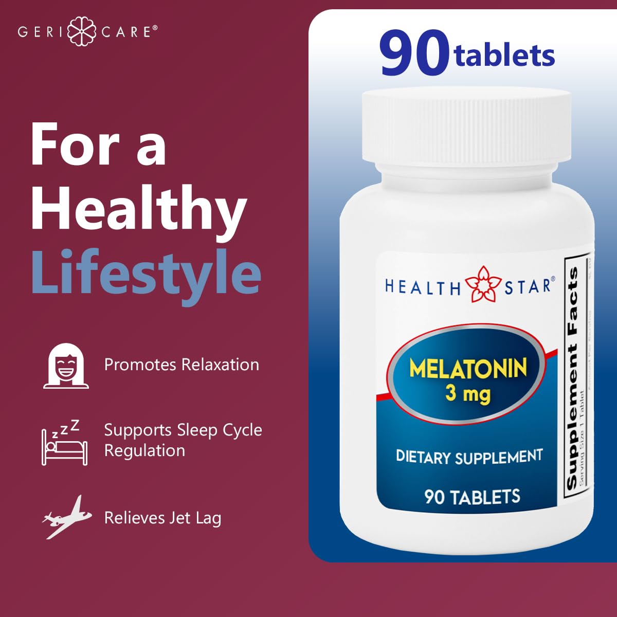 GeriCare Melatonin 3mg Tablets, 90 Count