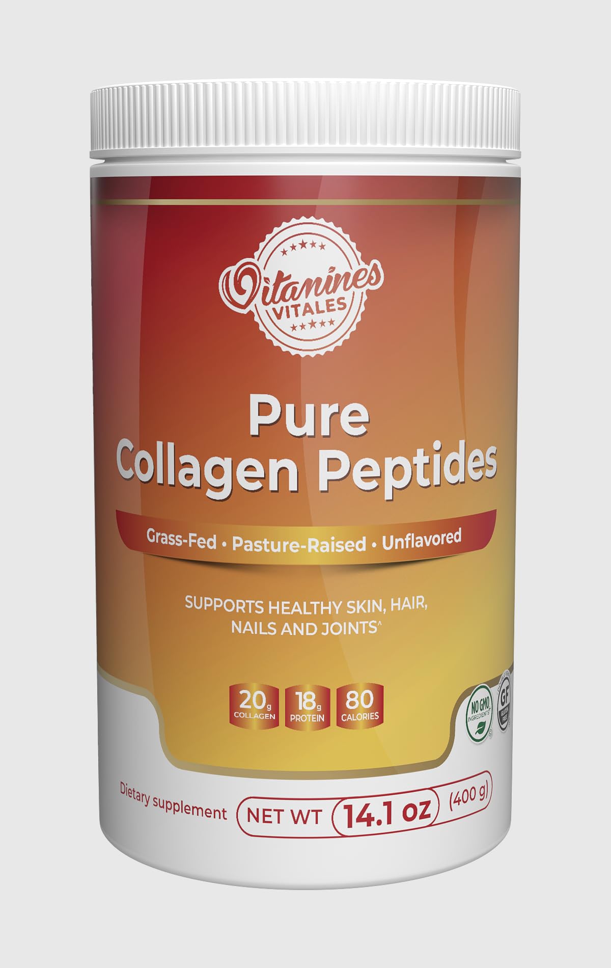 Vitamines Vitales Pure Collagen Peptides – Grass-Fed Hydrolyzed Collagen Powder, 14.1 oz