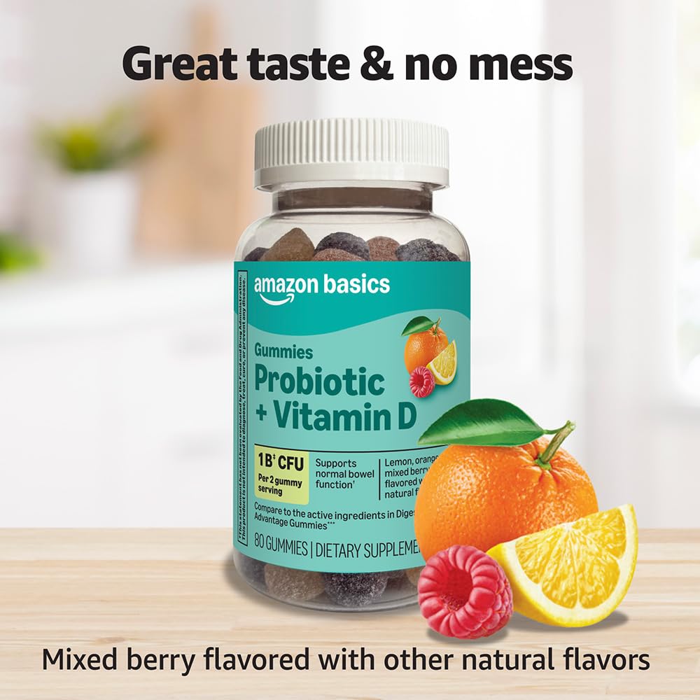 Amazon Basics Probiotic with Vitamin D Gummies, 80 Count
