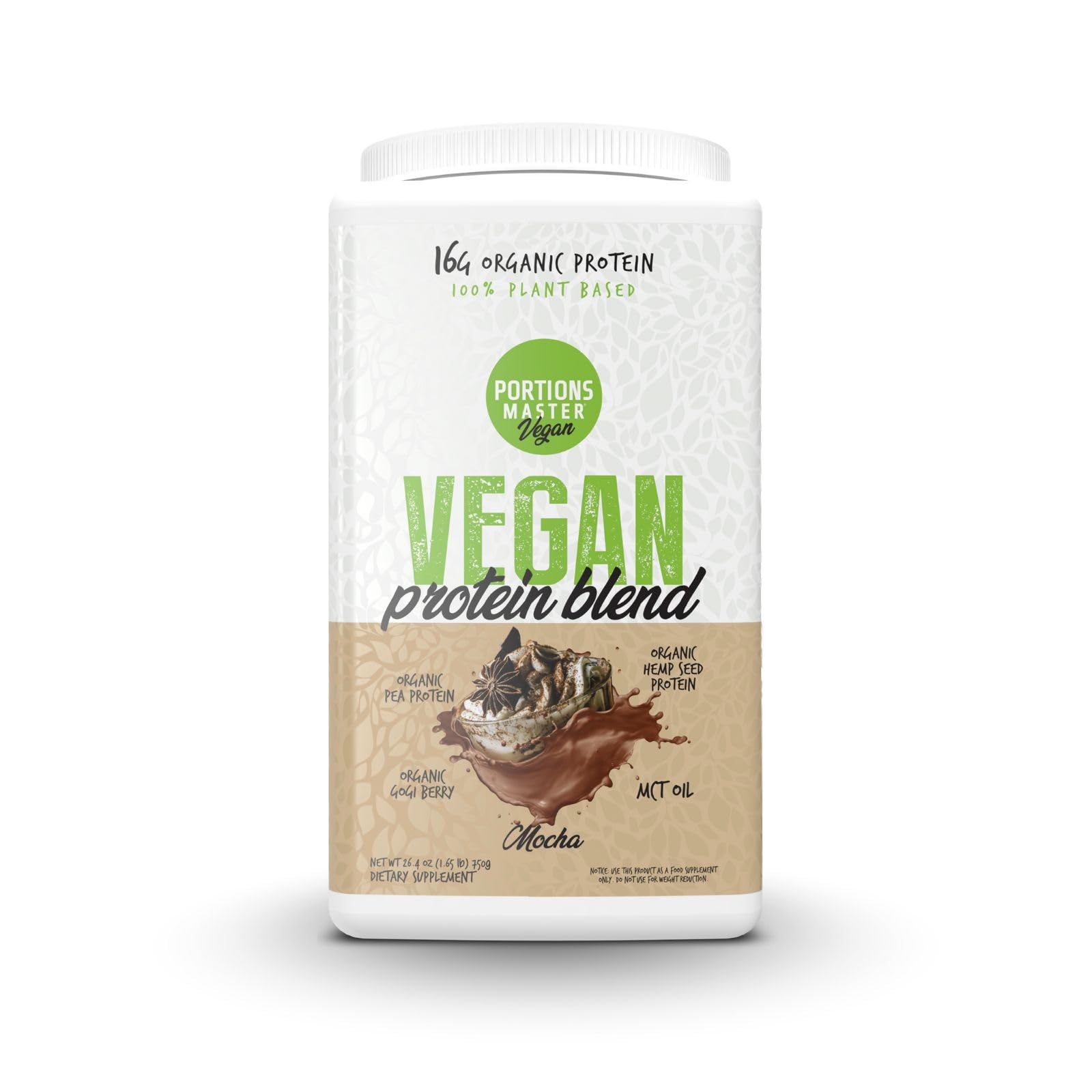 Portions Master Vegan Protein Blend, Pea Hemp Goji + MCT Powder, 26.4
