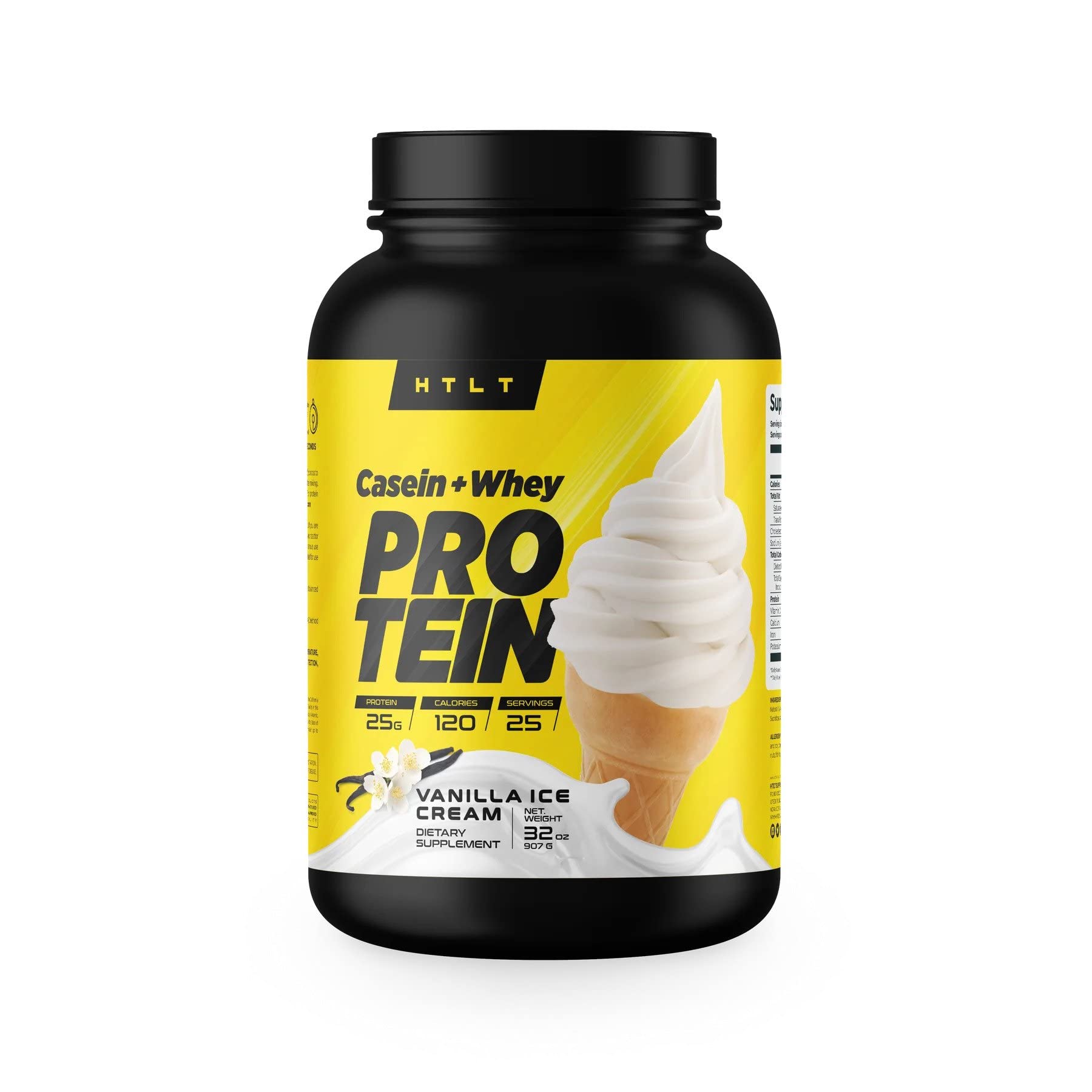 HTLT Supps Casein + Whey Protein Powder, Vanilla Ice Cream, 32 Ounces