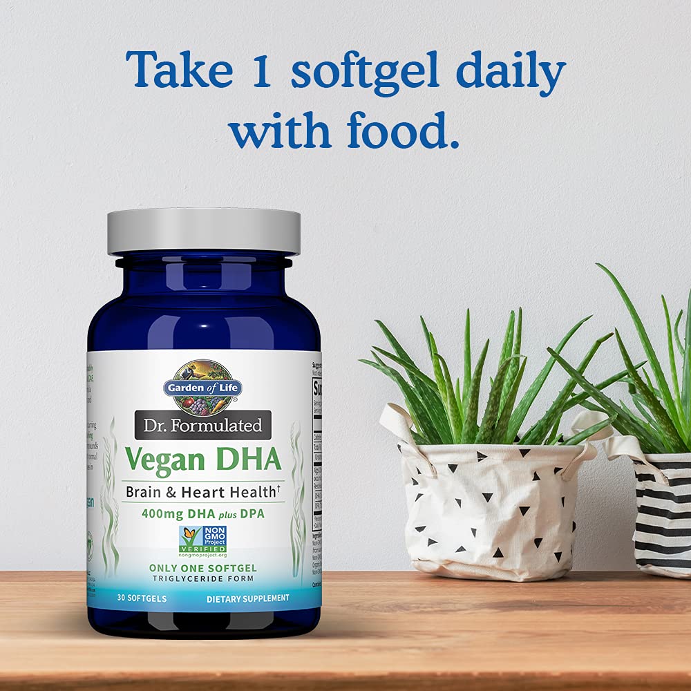 Garden of Life Omega 3 Vegan DHA Supplements Dr. Formulated Vegan DHA, 400mg DHA & 90mg DPA in Triglyceride Form from a Single Source 30 Softgels