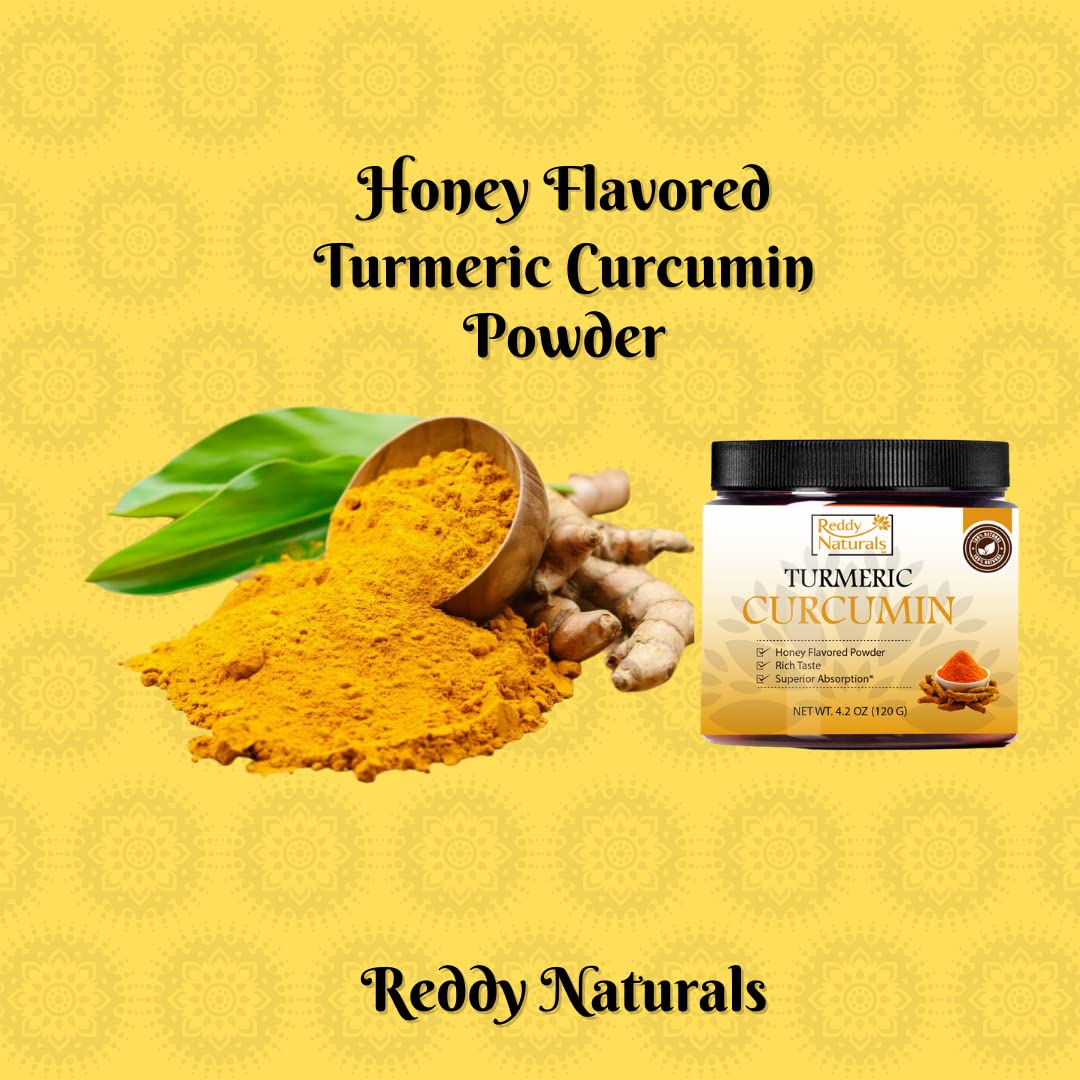 Reddy Naturals Turmeric Curcumin with Black Pepper Piperine – 95% Curcuminoids – Honey Flavored – Joint & Mobility Support – Gluten-Free Non-GMO – 4.2 oz Powder