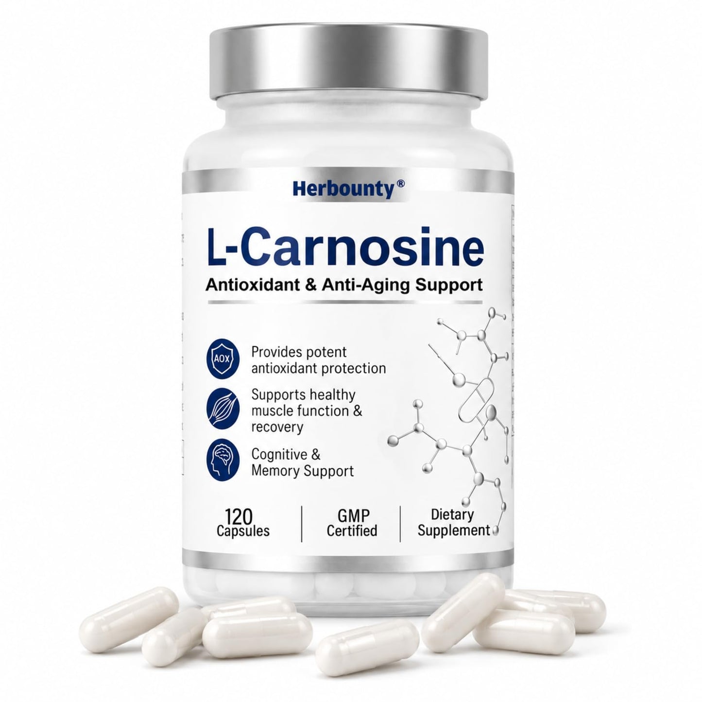 Herbounty L-Carnosine Supplement 500mg Capsule, 120 Capsules