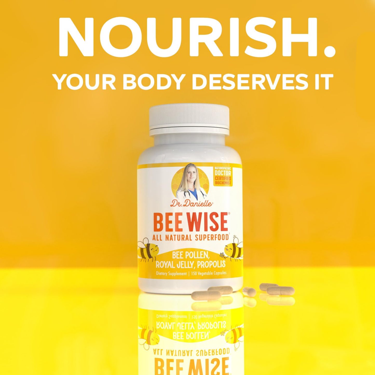 Doctor Danielle Bee Wise Bee Pollen Supplement with Royal Jelly, Propolis Capsule, 150 Count