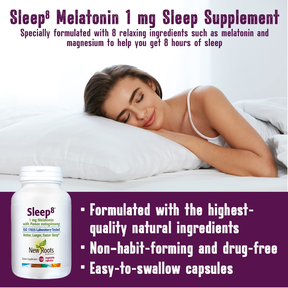 New Roots Herbal Herbal Sleep Supplement with Passion Flower, Chamomile, Hops, Panax Ginseng, Melatonin 120 Capsules