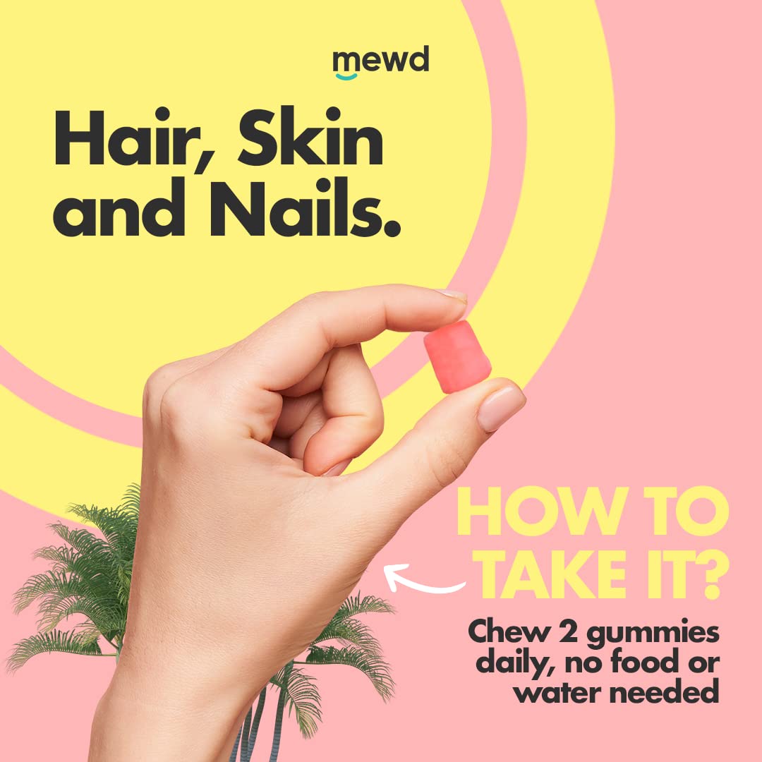 MEWD Teen and Kids Hair, Skin & Nails Support Multivitamin Gummies - Biotin Strength & Growth with Zinc, Vitamins A, D3, B1, B2, B6 & B12 - Gluten-Free, Non-GMO for Girls & Boys - 60 Count