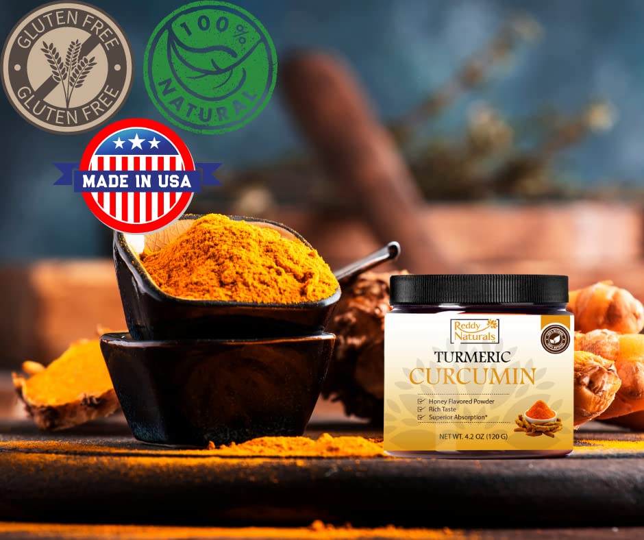 Reddy Naturals Turmeric Curcumin with Black Pepper Piperine – 95% Curcuminoids – Honey Flavored – Joint & Mobility Support – Gluten-Free Non-GMO – 4.2 oz Powder