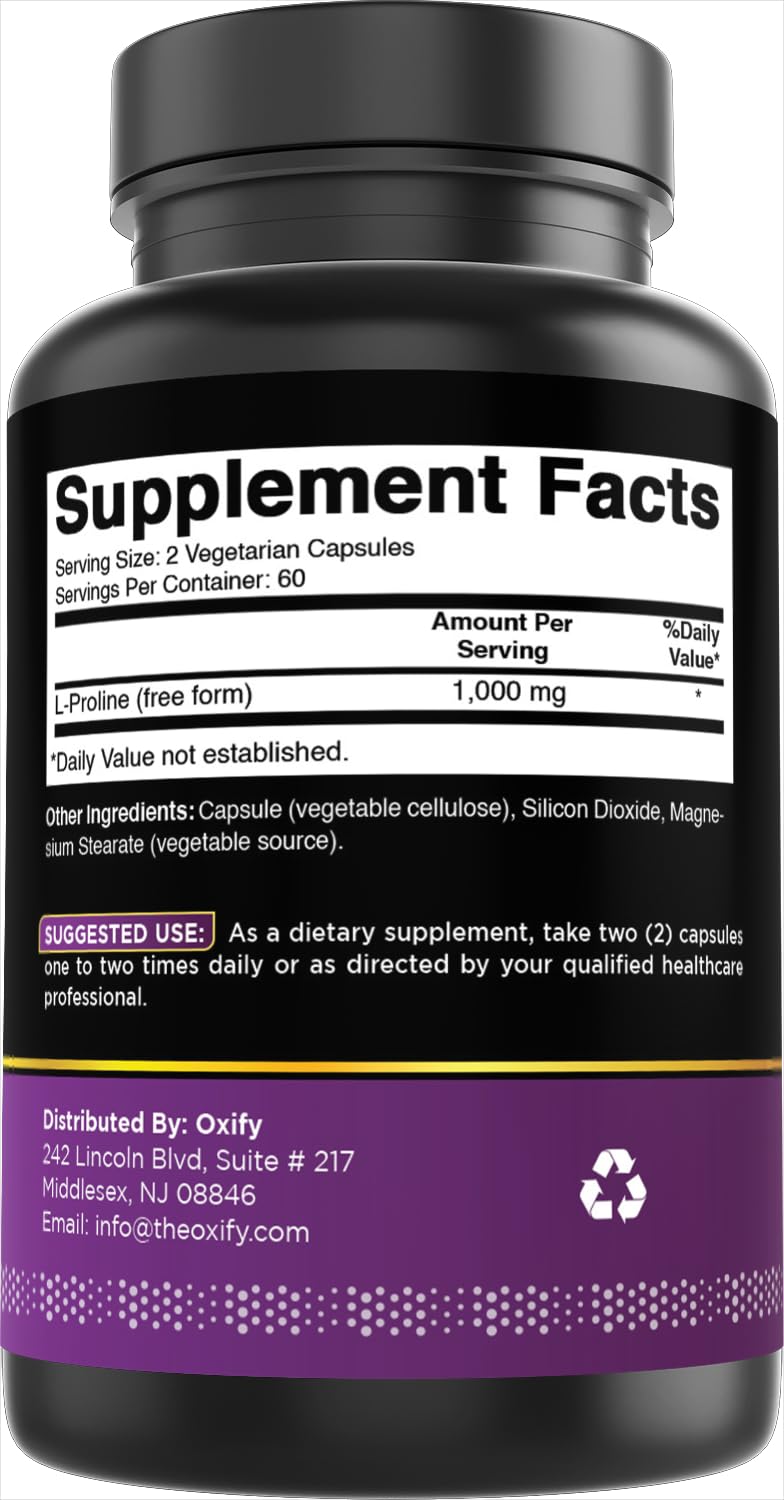 Oxify L-Proline 1000 mg Capsules, 120 Count