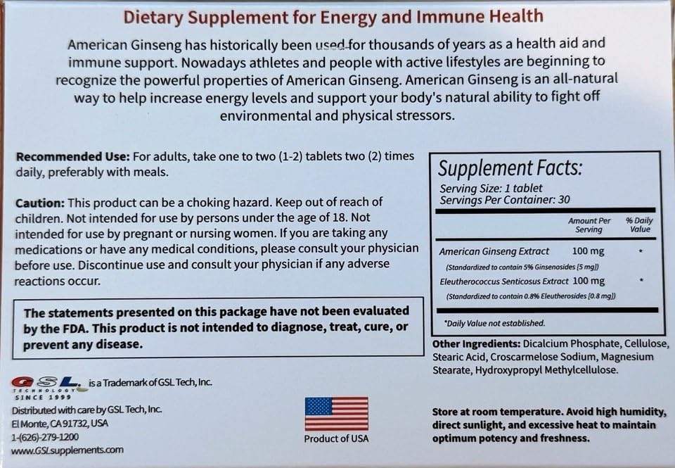 GSL American Ginseng Tablets, 30 Tablets