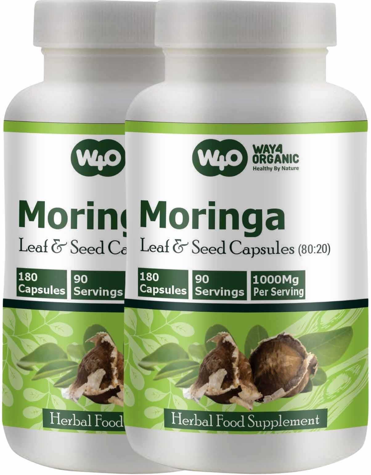 WAY 4 ORGANIC W4O Moringa Oleifera Leaf and Seed Powder (80:20) Ratio Capsule, 1 Count