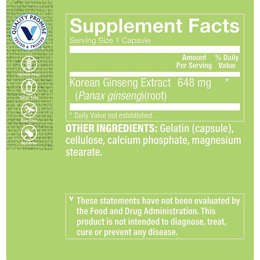 The Vitamin Shoppe Korean Ginseng Capsules 120 Capsules