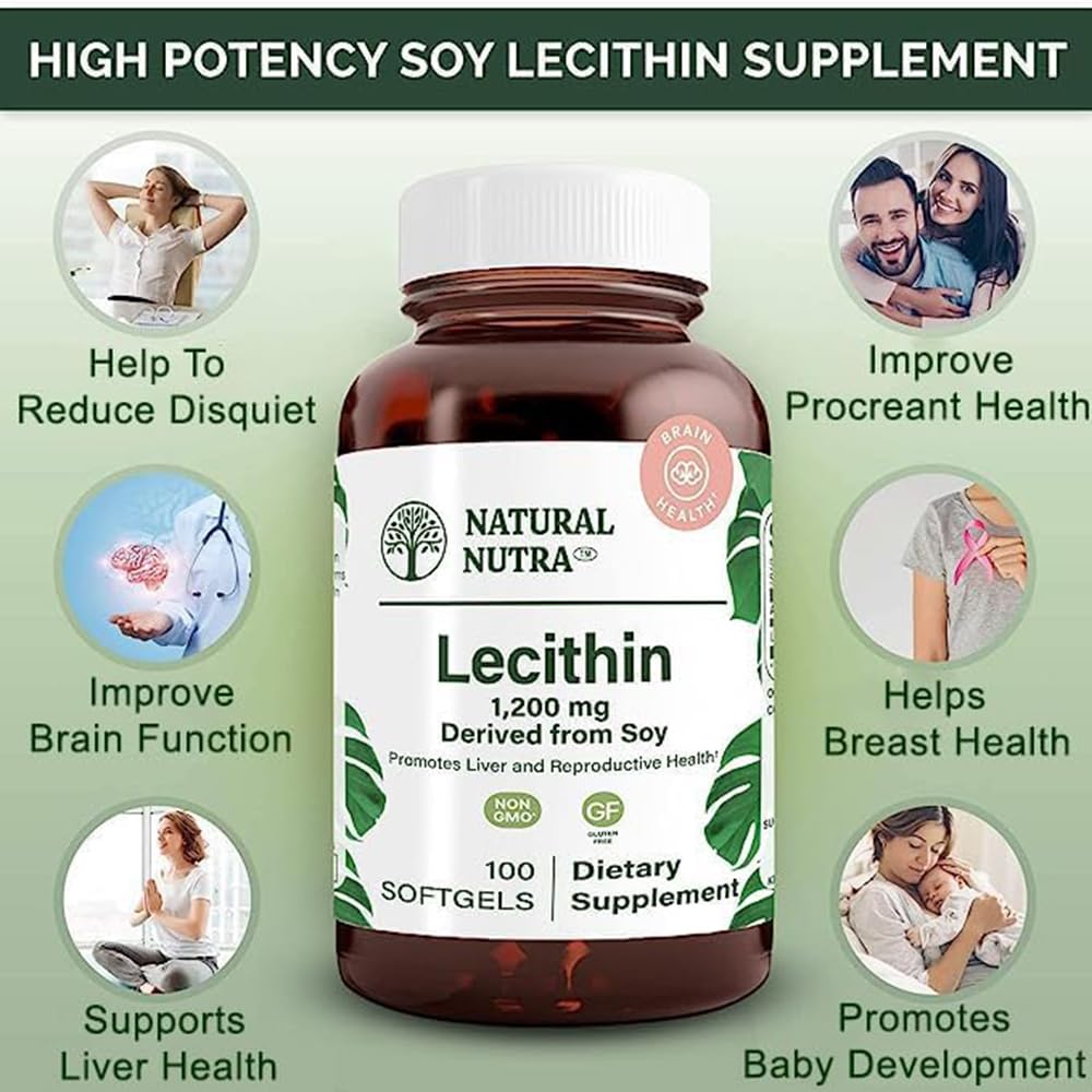 Natural Nutra Soy Lecithin 1200mg Softgels, 100 Count