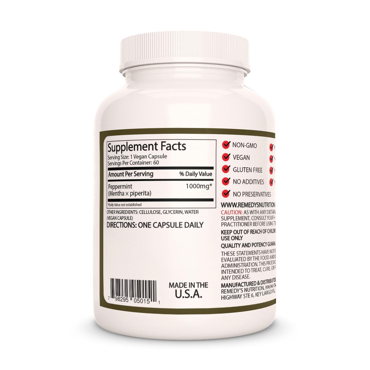 Remedy’s Nutrition Peppermint Leaf 1000 mg Capsules, 60 Count