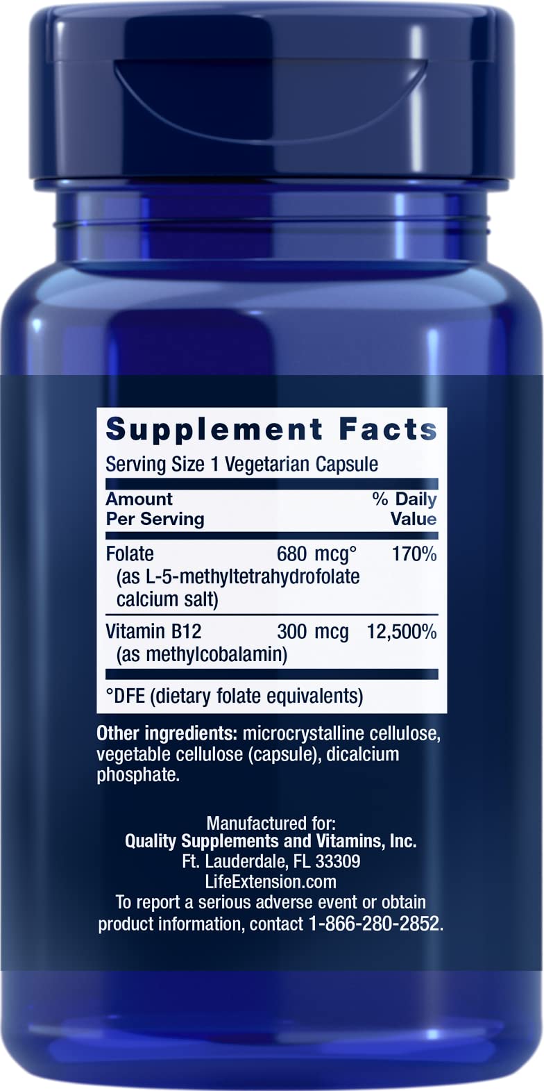 Life Extension BioActive Folate & Vitamin B12 Capsules 150