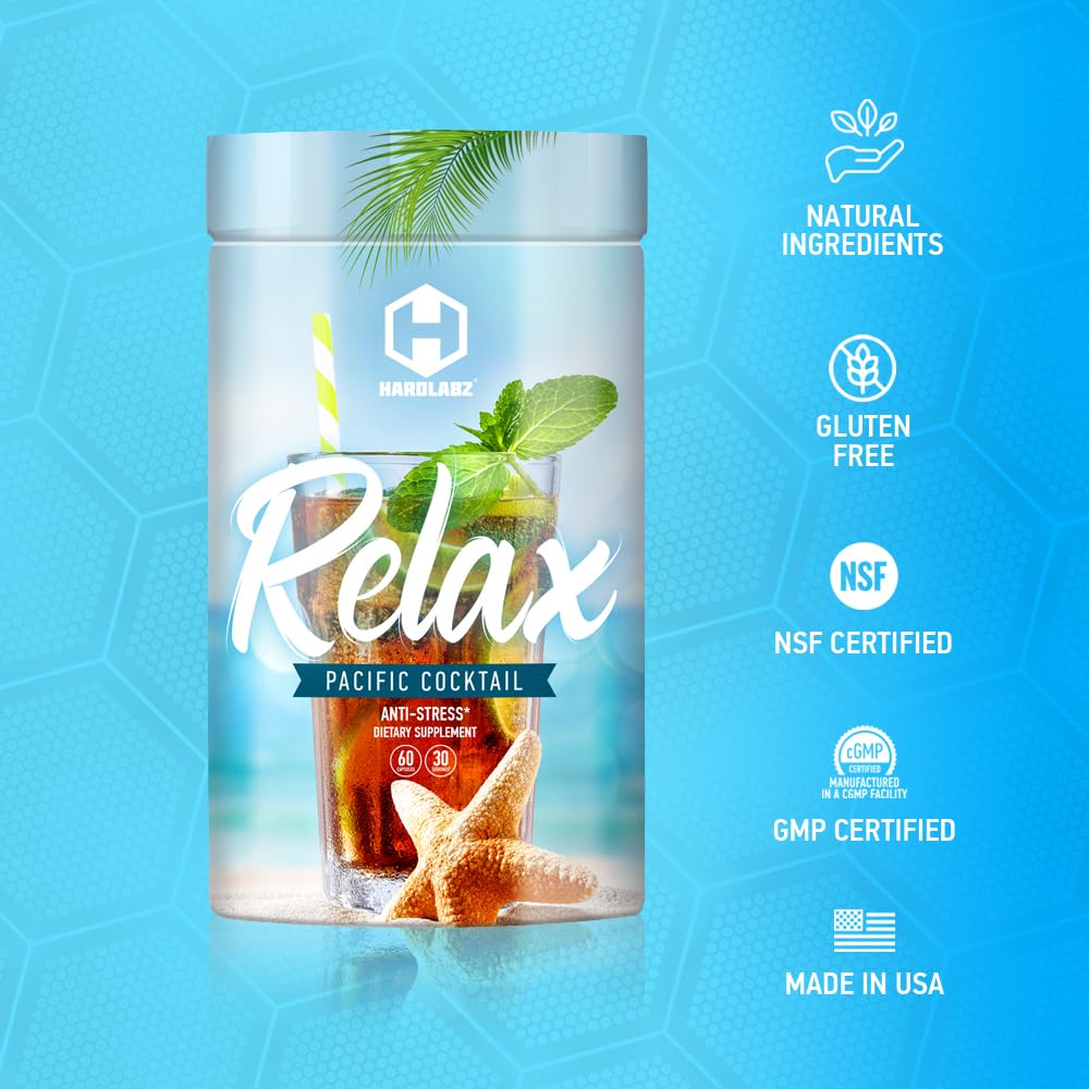 HARDLABZ Relax - All-Natural Stress Relief, Sleep Support, Mood Enhancement Herbal Supplement with Ivan Tea, Valerian, Ginseng, Lavender, Lemon Balm, Motherwort, 60 Capsules
