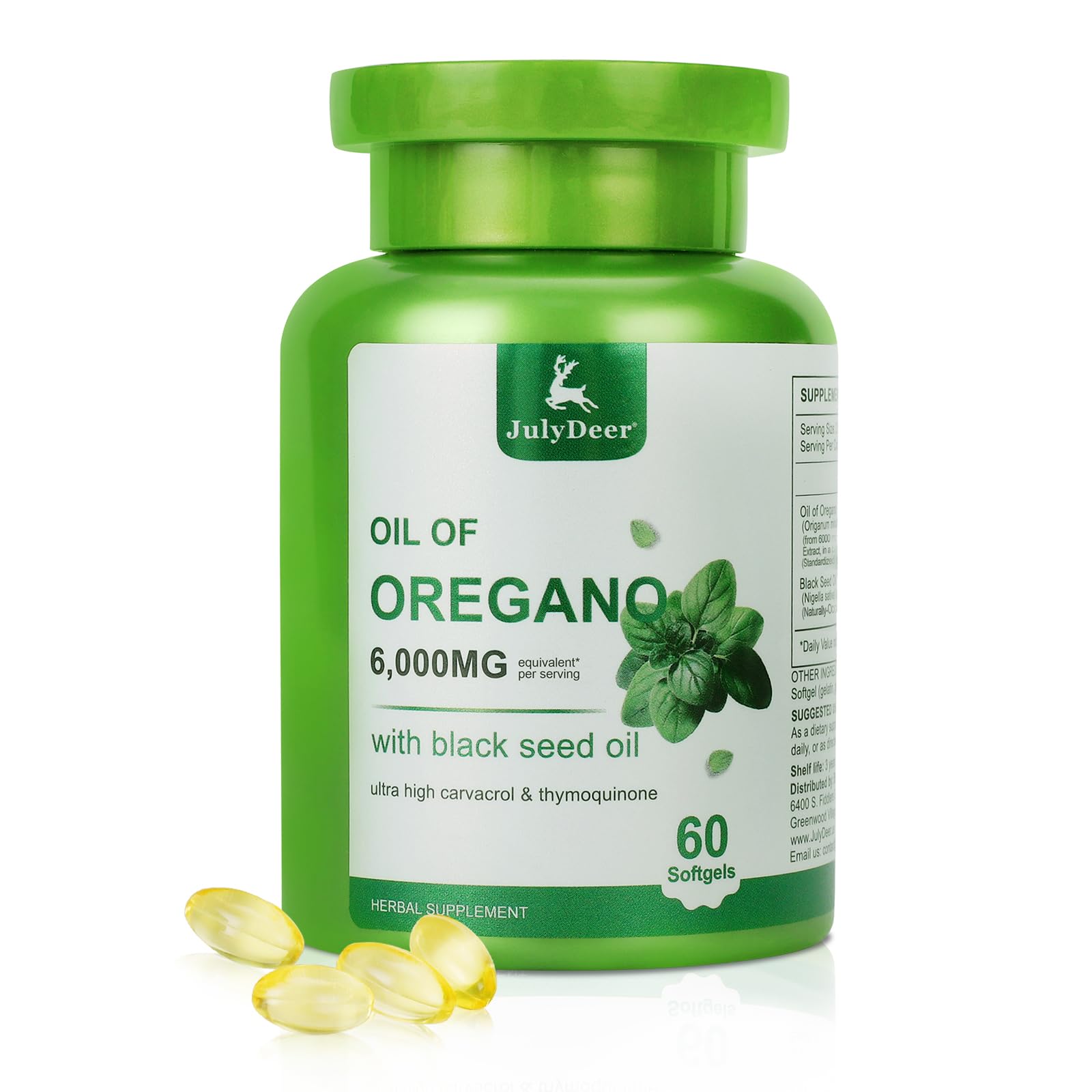 JulyDeer Oil of Oregano with Black Seed Oil Softgels, 60 Count