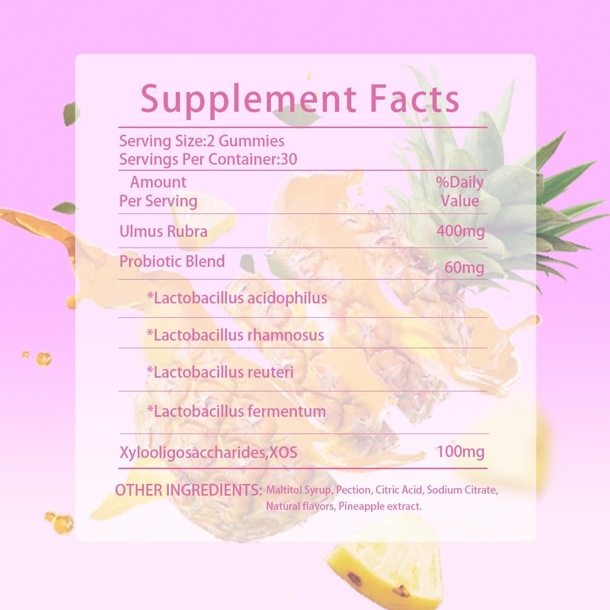 FW ZONE Juicy Feminine Probiotic Gummies for Women - Pineapple Flavor, Slippery Elm, Vegan, Digestive & Immune Support, 6.4 Ounce