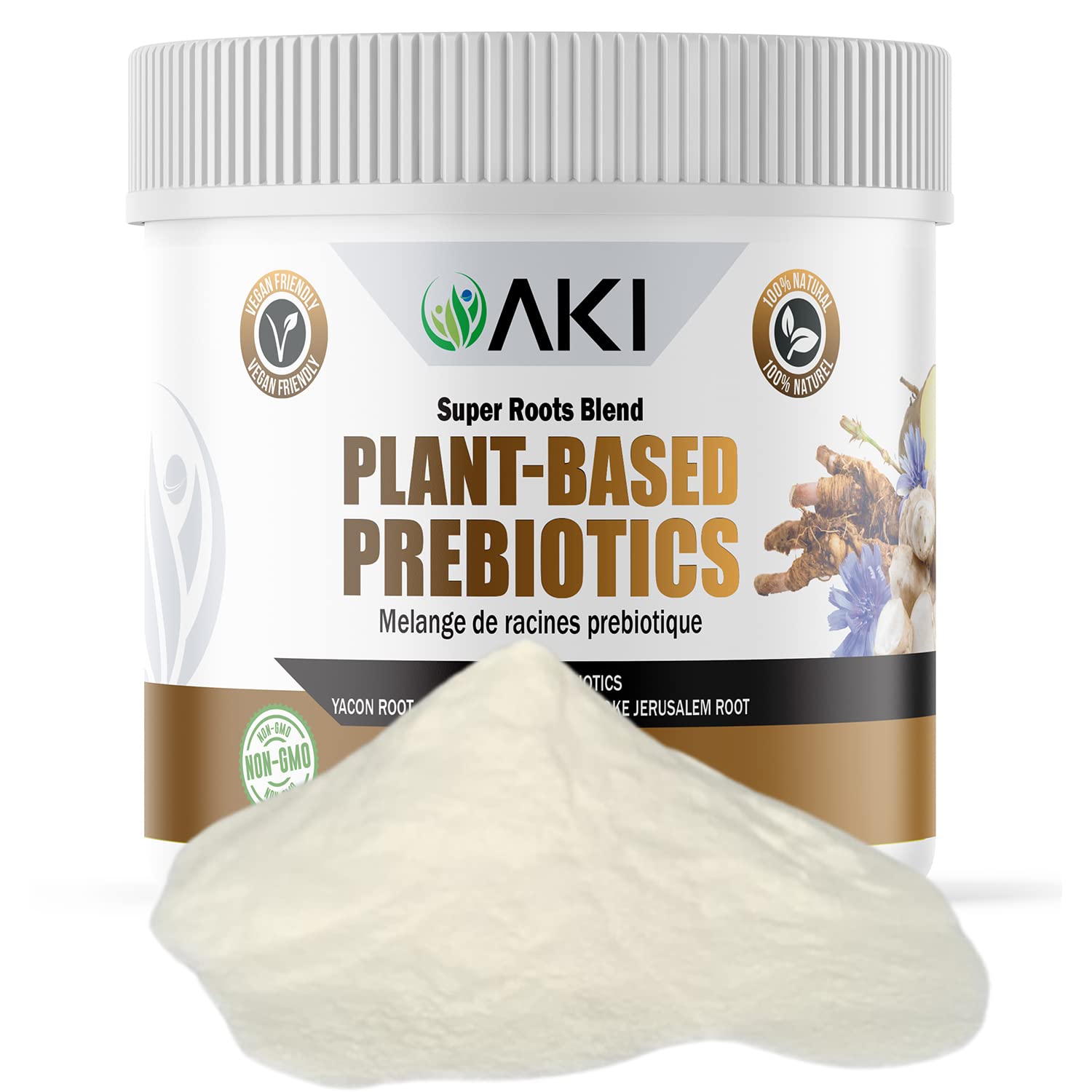 AKI ORGANIC Plant-Based Prebiotic Powder - FOS & Inulin Source & Gluten-Free, 6 oz