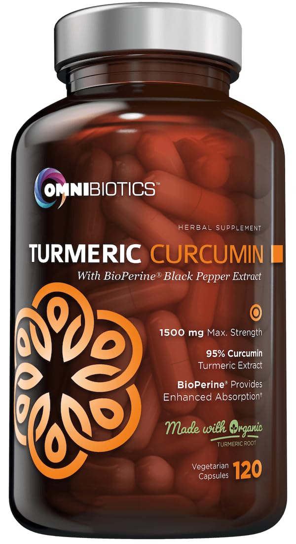OmniBiotics Organic Turmeric Curcumin Supplement with Black Pepper Extract 120 Capsules