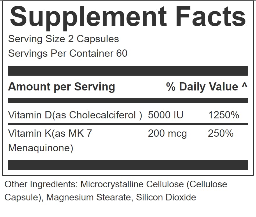 TheraSuva Vitamin D3 5000 IU + K2 Softgels, 120 Count