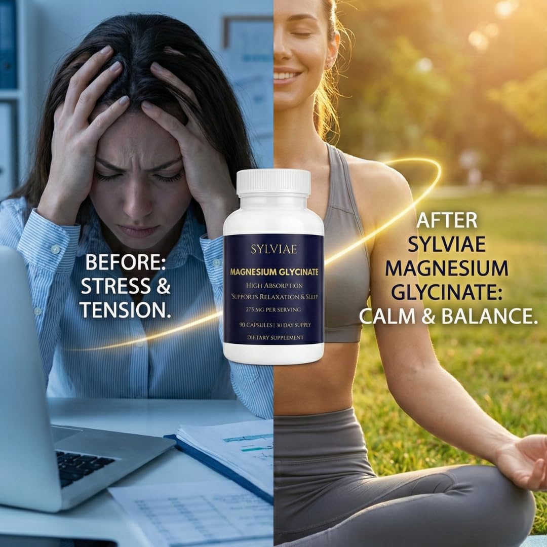 Sylviae Magnesium Glycinate 275mg Elemental Magnesium Capsules, 90 Count