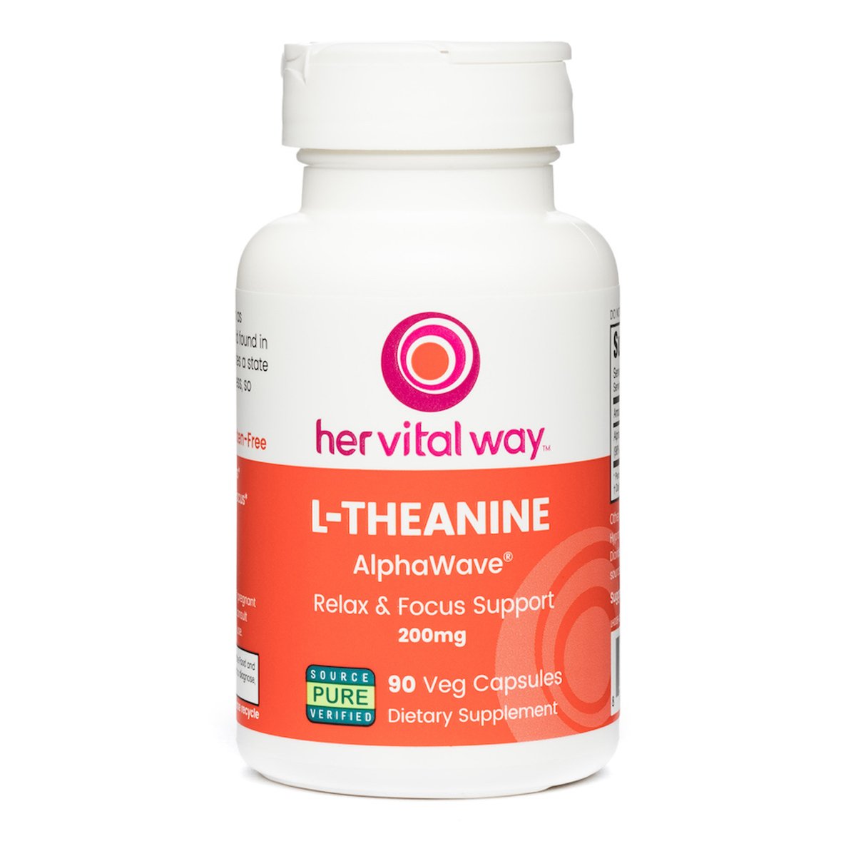Her Vital Way L-Theanine Extra Strength 200mg Relax & Focus Support with AlphaWave Capsule, 90 Count