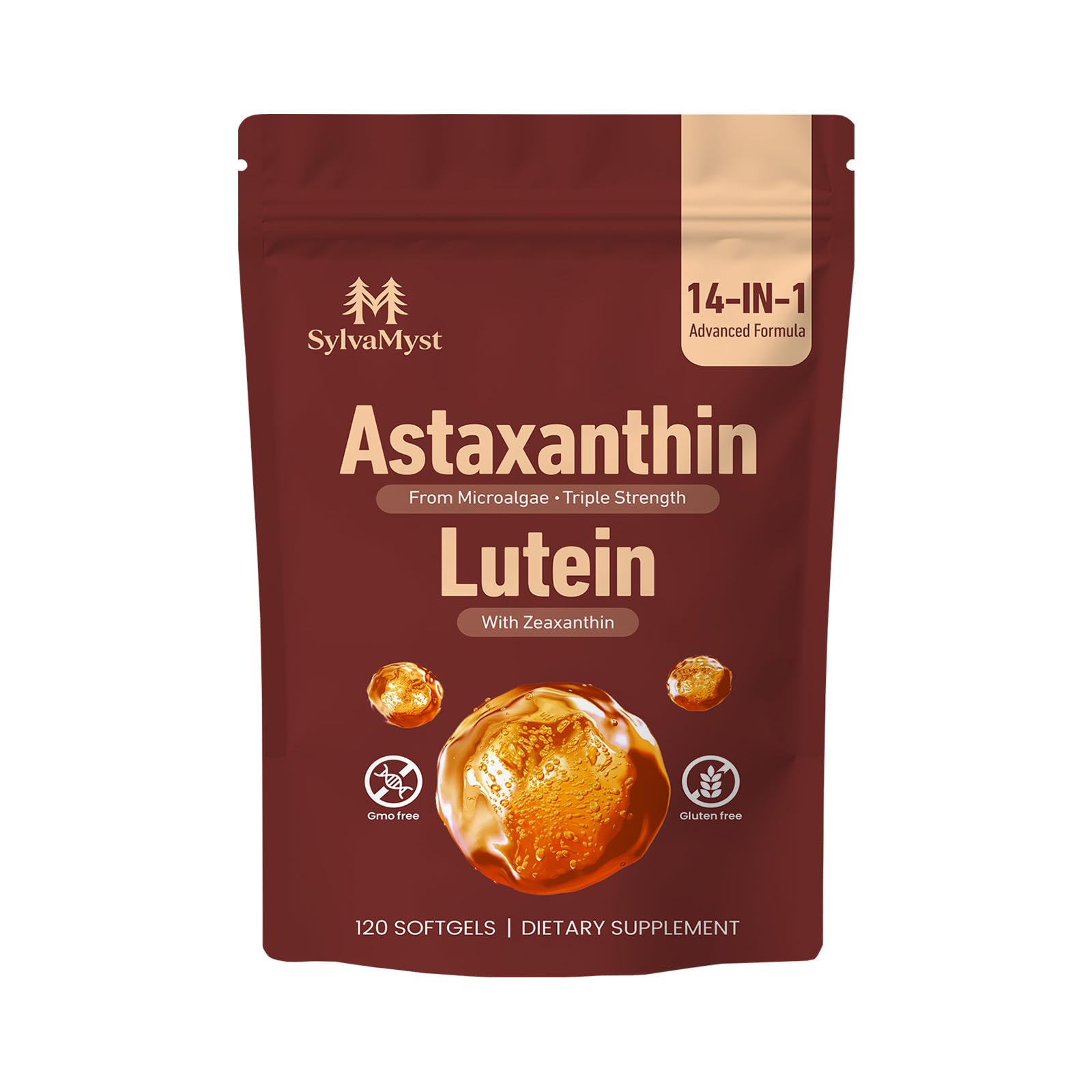 SylvaMyst Natural Astaxanthin Softgels 12mg Premium Antioxidant Supplement from Haematococcus Pluvialis, Non-GMO Gluten Free, 120 Softgels